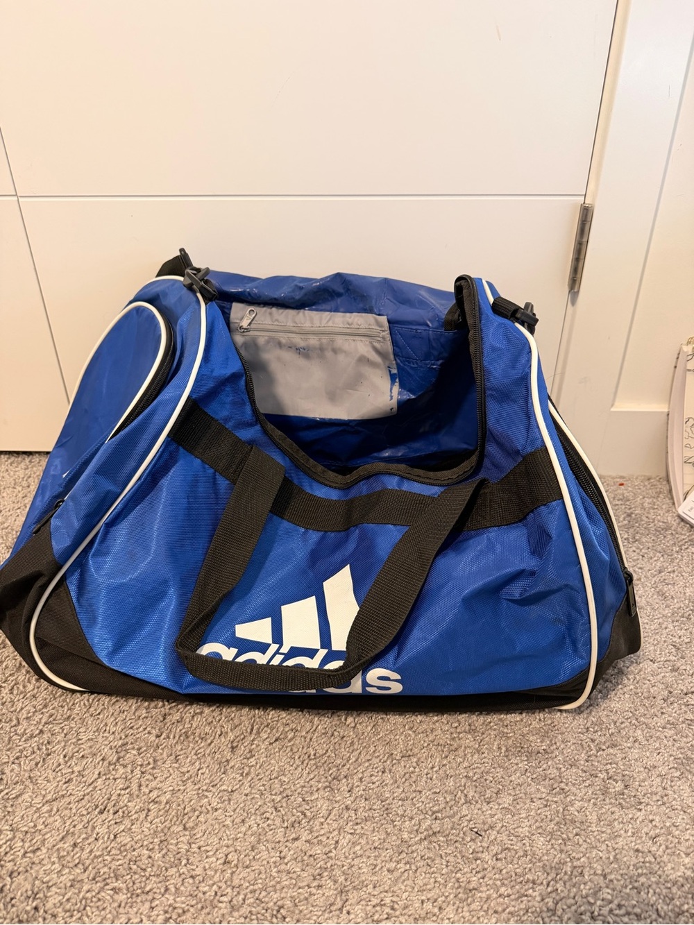 adidas Royal Blue and Black Duffel Bag with White Trim